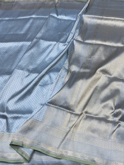 Powder Blue Handwoven Pure Silk Brocade Saree