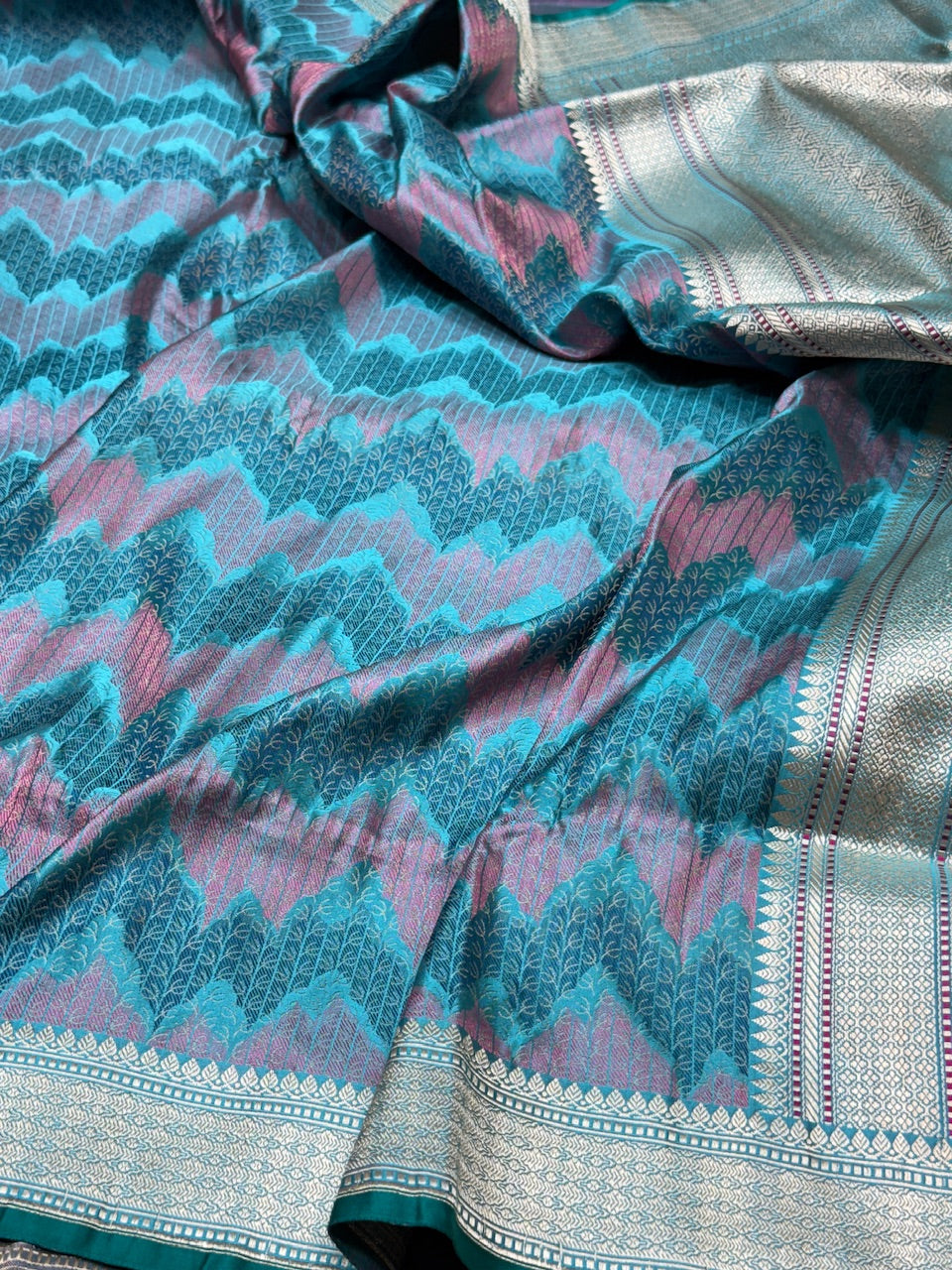 Sky Blue Handwoven Pure Banarasi Satin Tanchoi Silk Saree