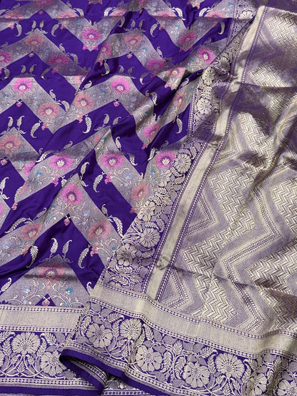 Purple Handwoven Pure Banarasi Silk Saree