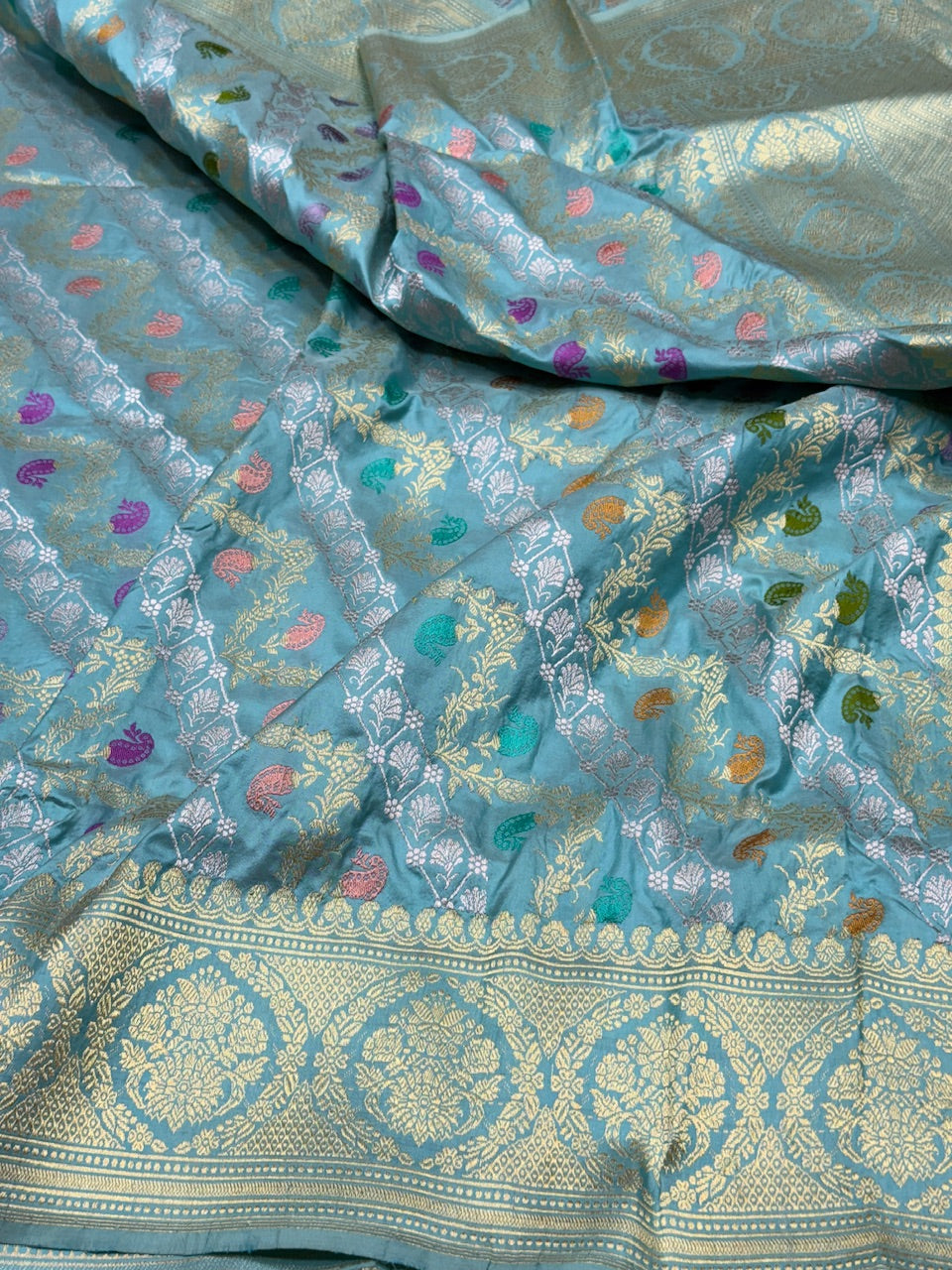 Sky Blue Handwoven Banarasi Pure Silk Saree
