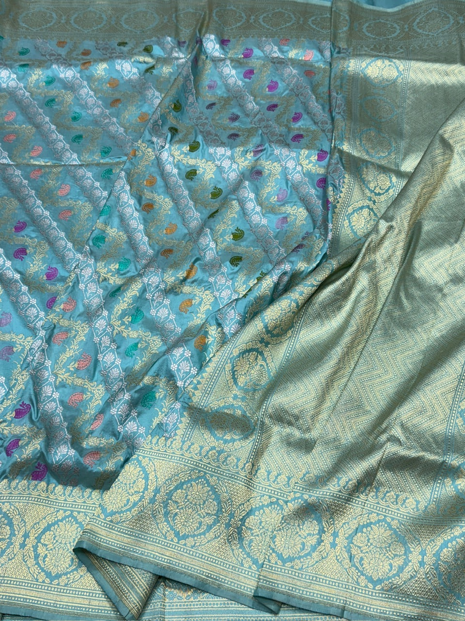 Sky Blue Handwoven Banarasi Pure Silk Saree