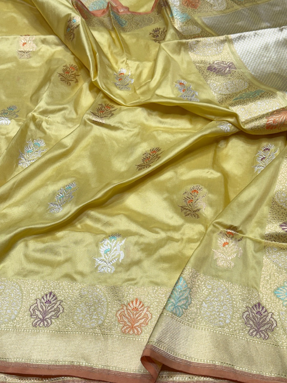 Lemon Yellow Handwoven Banarasi Pure Silk Saree