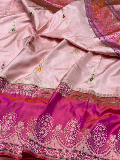 Powder Pink Handwoven Banarasi Ektara Pure Silk Saree