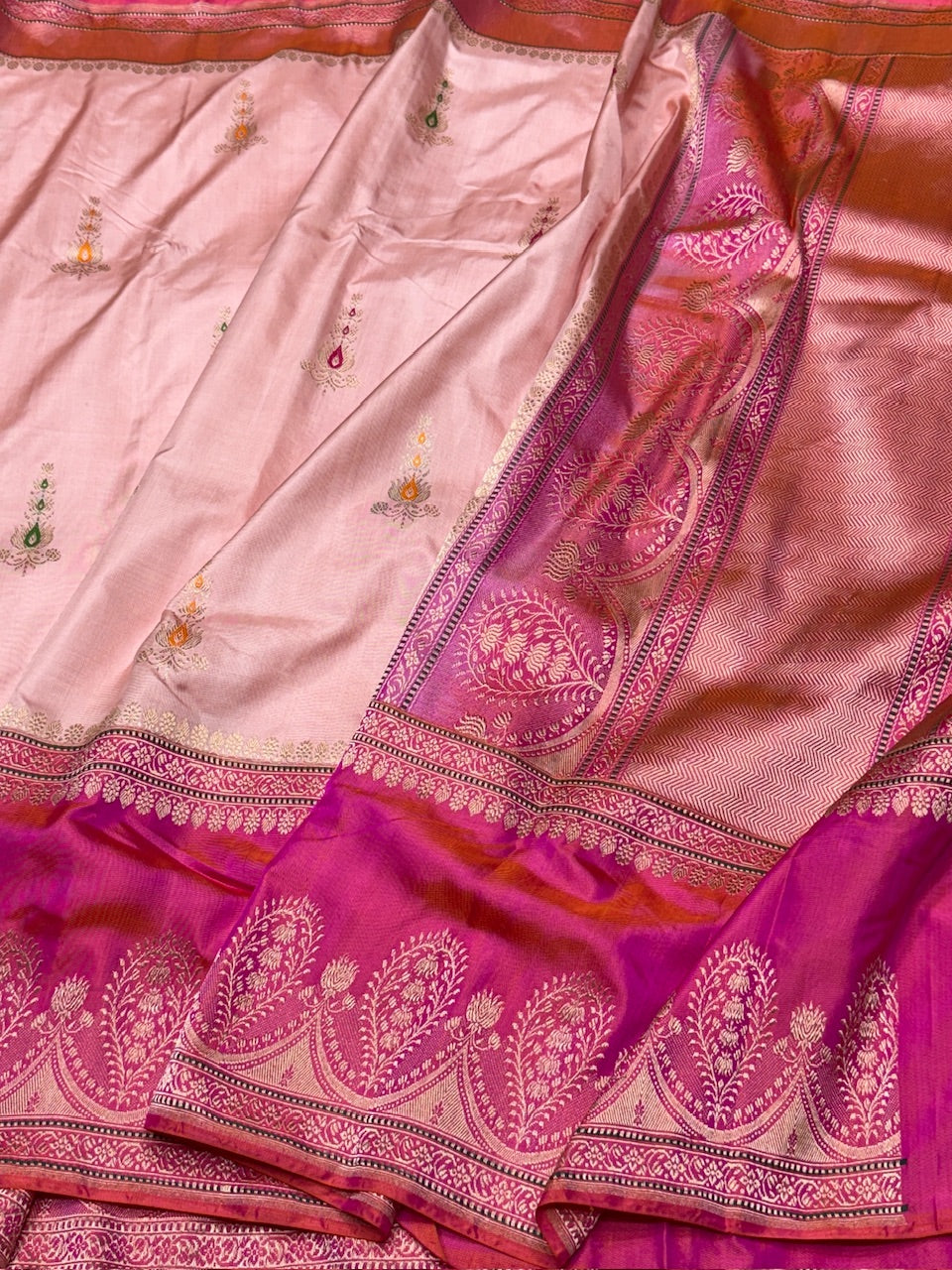 Powder Pink Handwoven Banarasi Ektara Pure Silk Saree