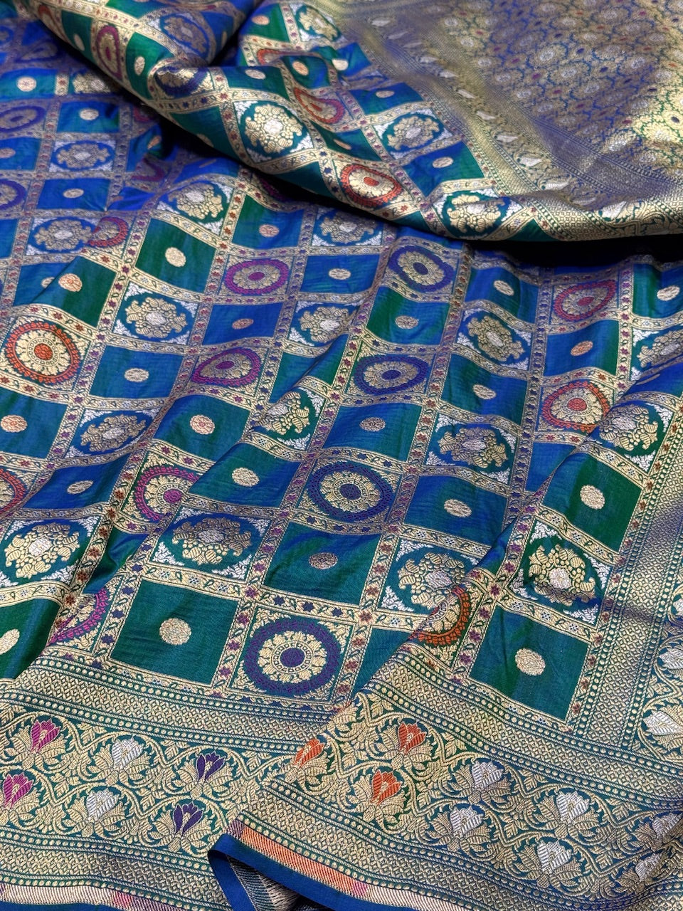 Peacock Blue Minakari Pure Silk Saree