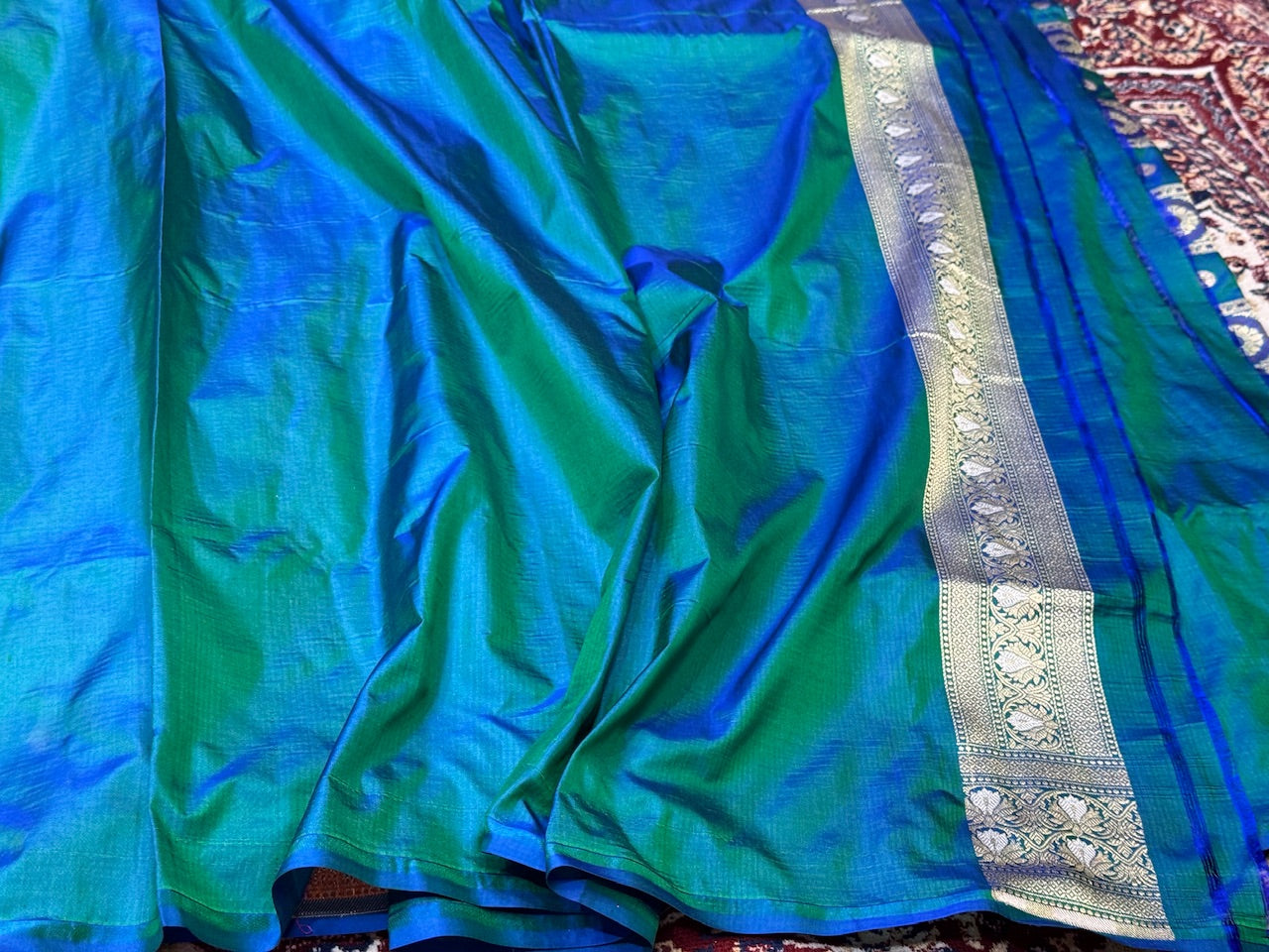 Peacock Blue Minakari Pure Silk Saree