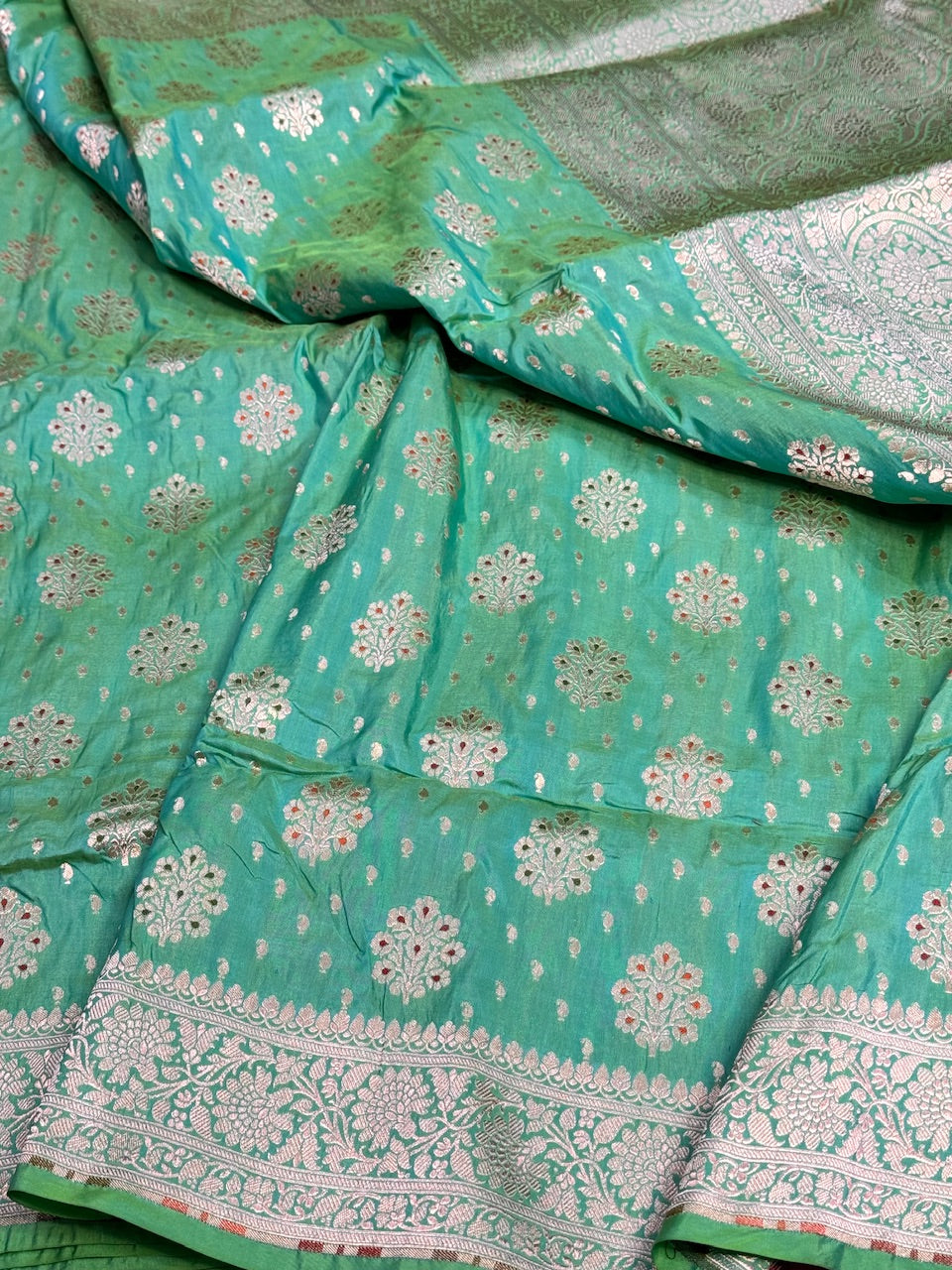 Sea green Minakari Pure Silk Saree