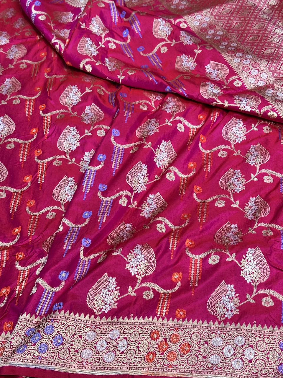 Rani Pink Minakari Pure silk saree