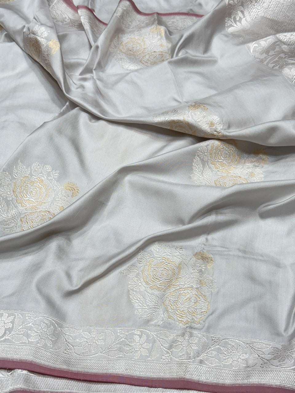 Ash Grey Ektara Handwoven Pure Banarasi Silk Saree