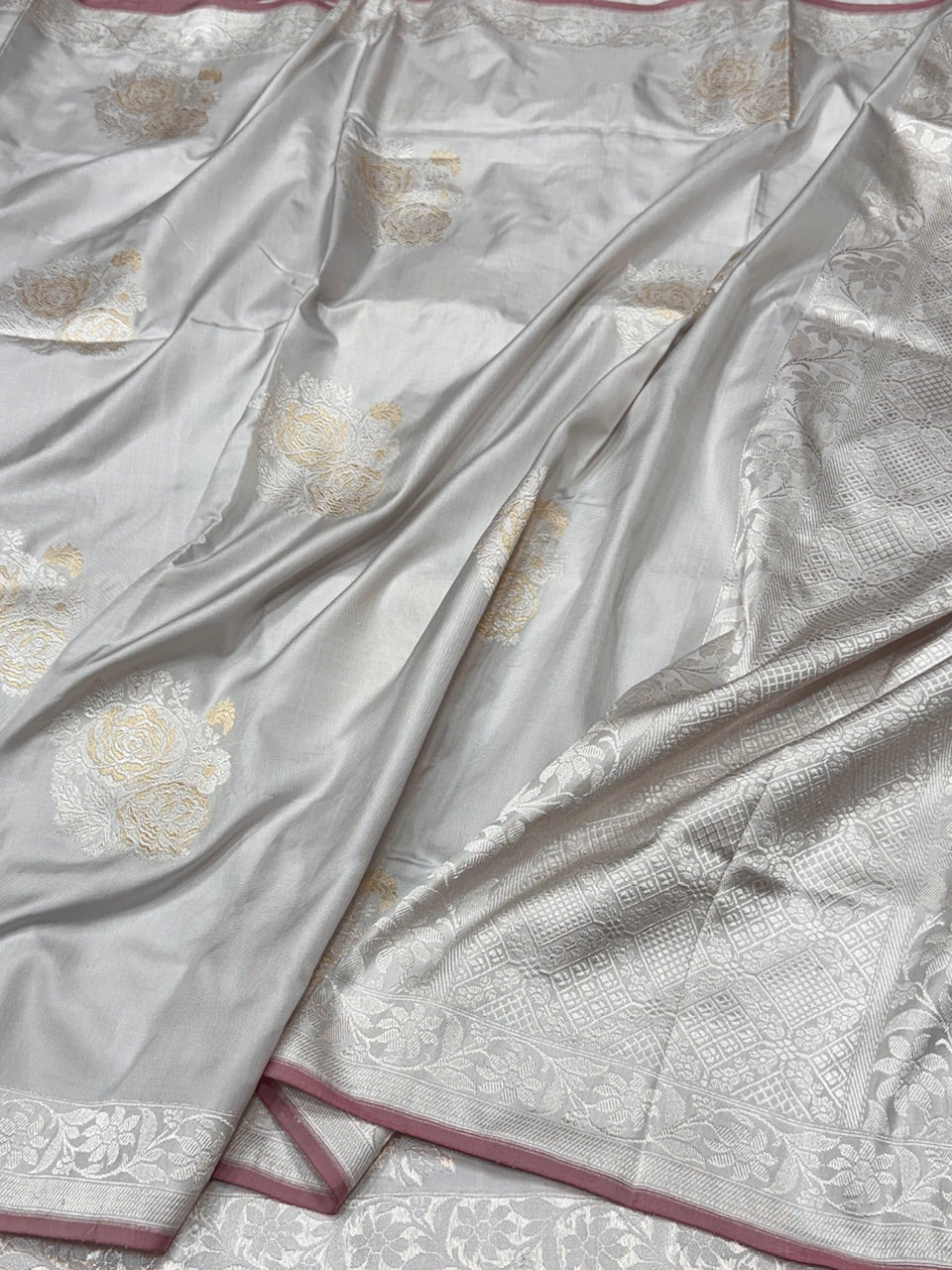 Ash Grey Ektara Handwoven Pure Banarasi Silk Saree