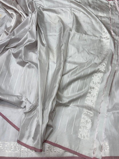 Ash Grey Ektara Handwoven Pure Banarasi Silk Saree