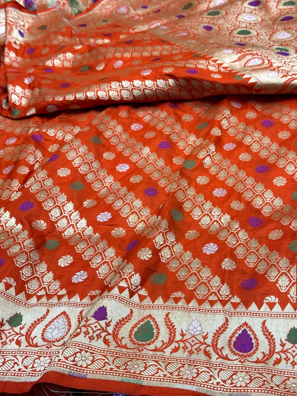 Orange Minakari Pure Silk Saree