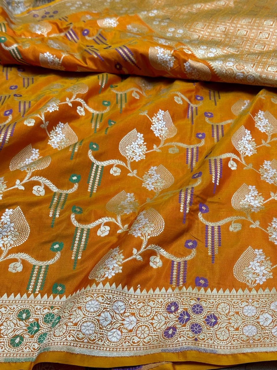 Rustic Orange Minakari Pure Silk Saree