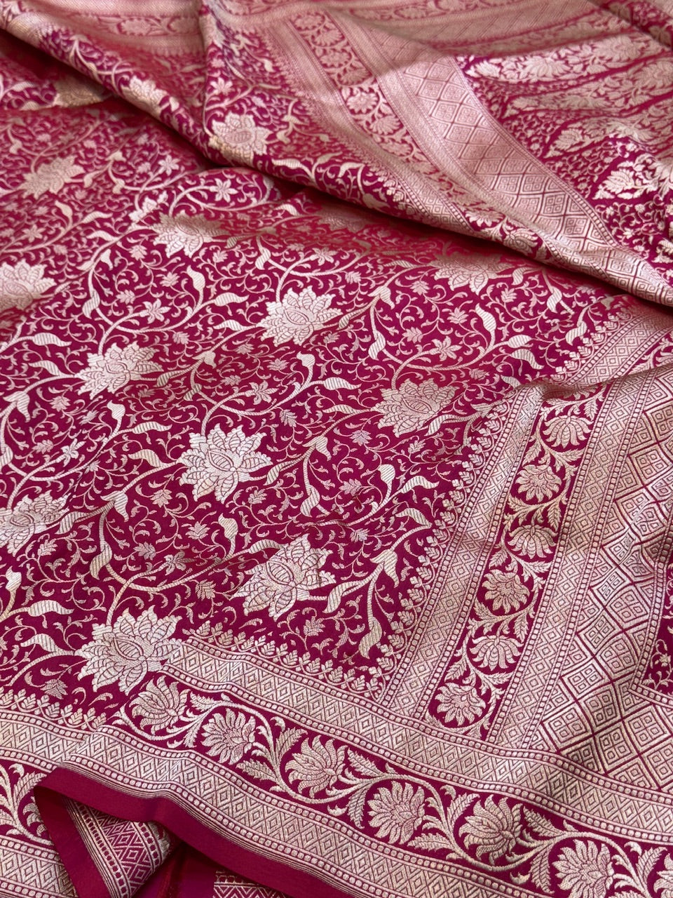 Rani Pink Pure Silk Brocade Saree