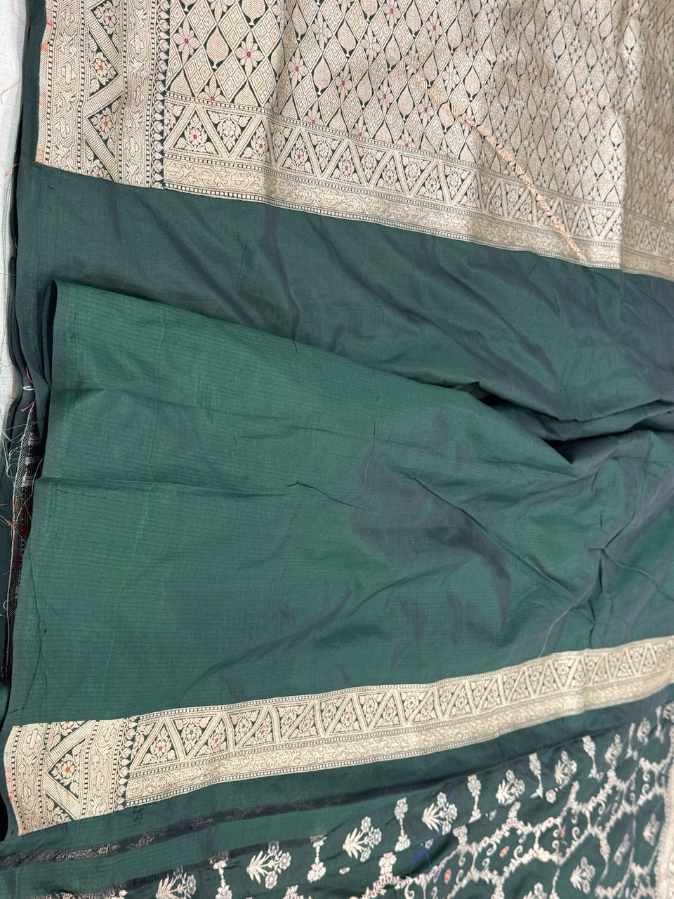 Bottle Green Minakari Pure Silk Saree