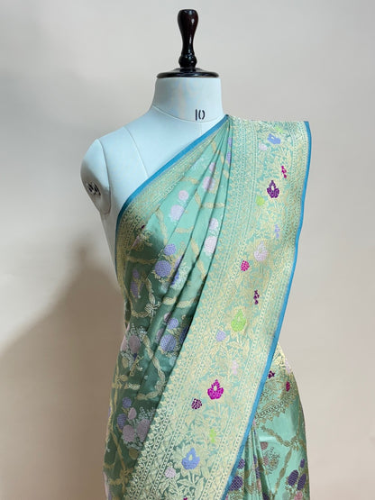 Sage Green Handwoven Pure Banarasi Silk Saree