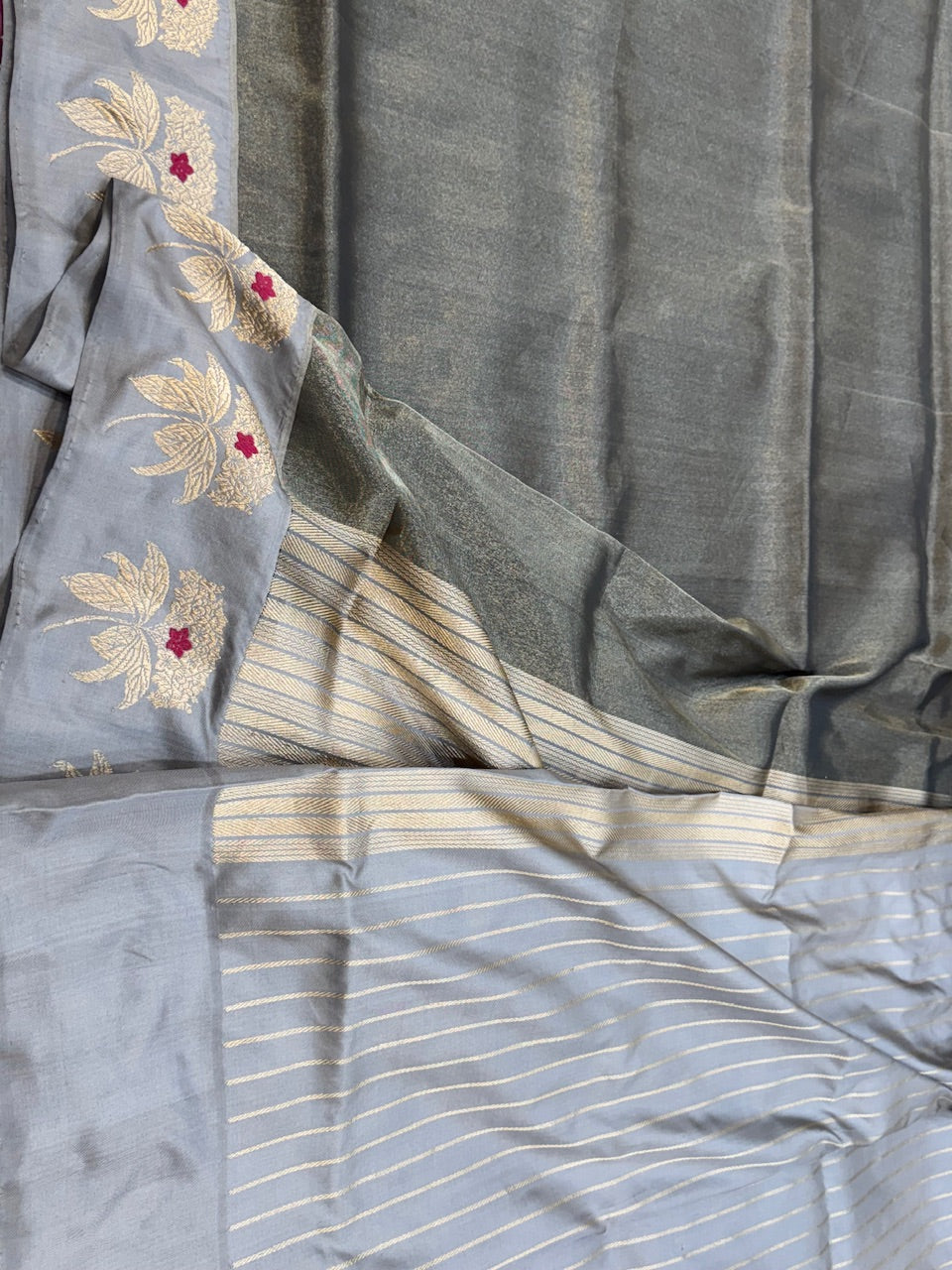 Black Grey Handwoven Pure Tissue Saree