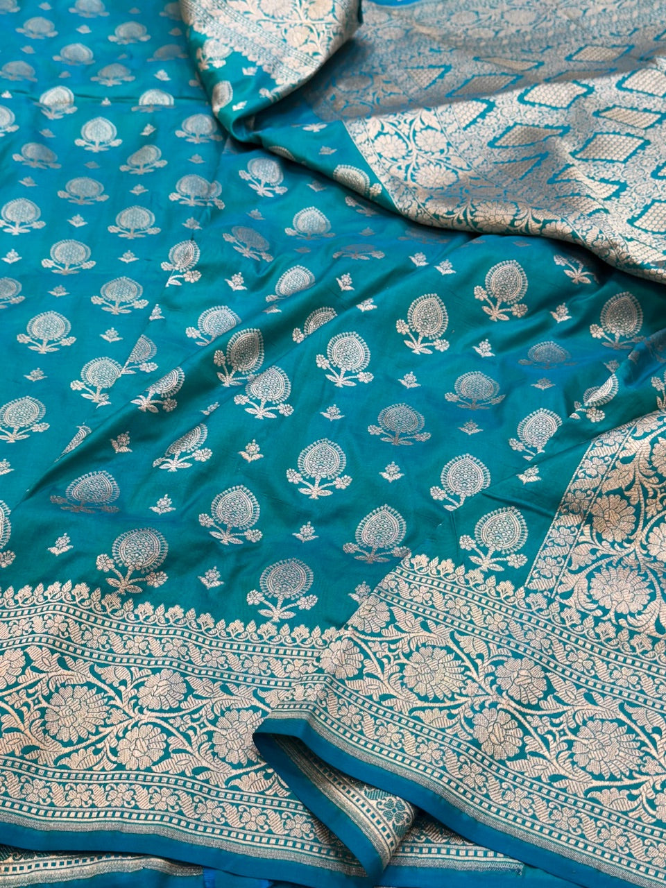 Firozi Pure Silk Saree