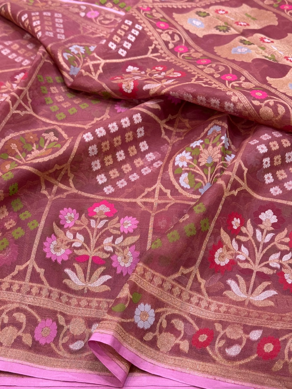 Gajiri Pink Organza Jamdani Saree