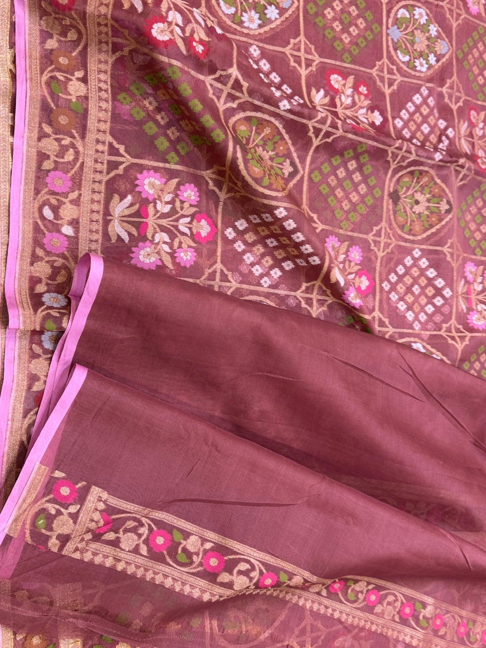 Gajiri Pink Organza Jamdani Saree