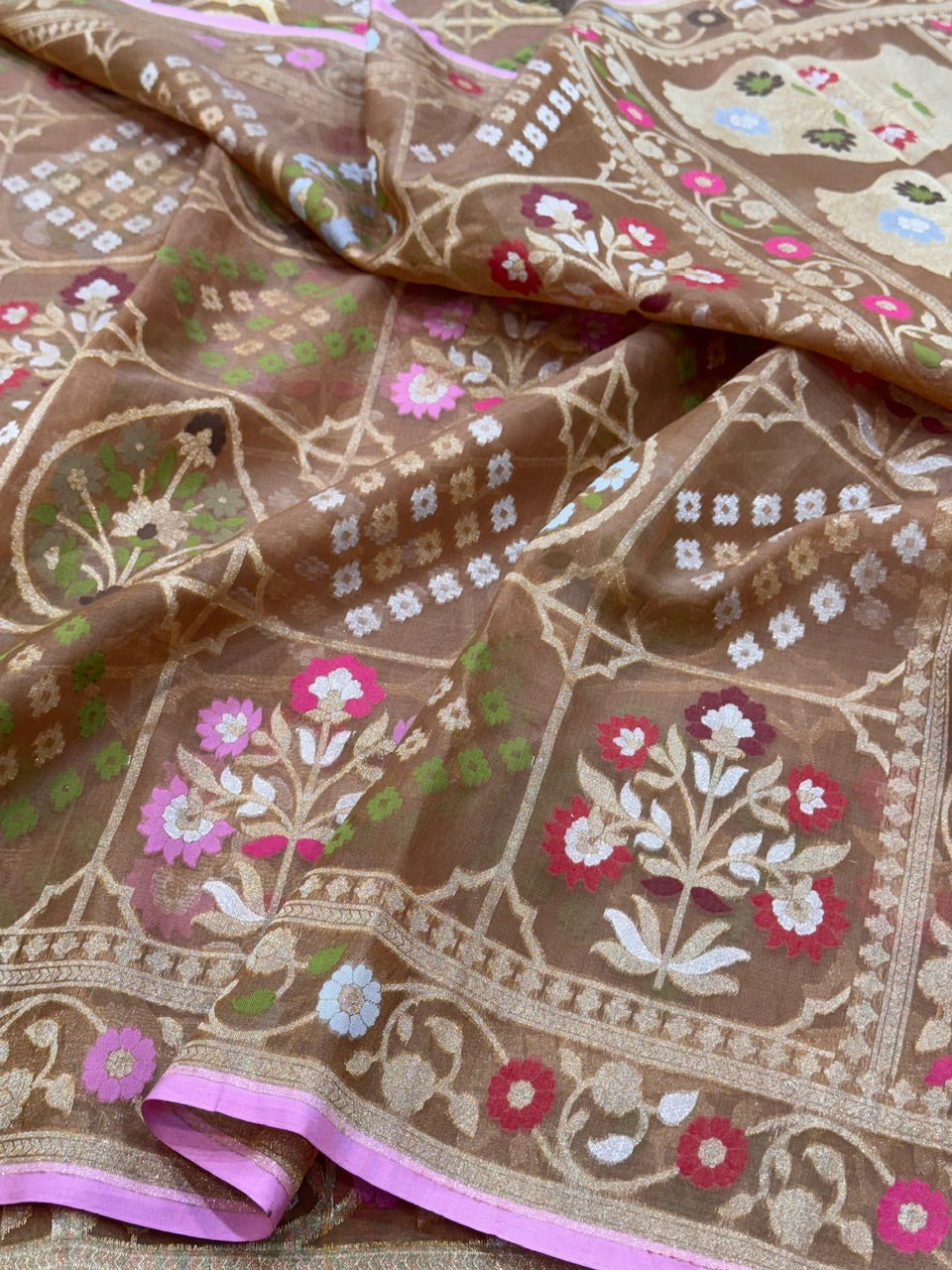 Brown Organza Jamdani Saree