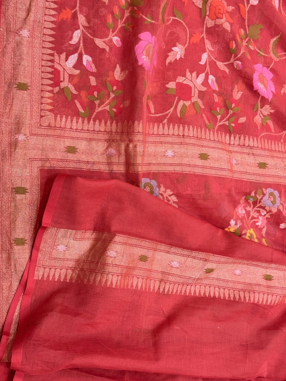 Red Pure Muslin Cotton Jamdani Saree