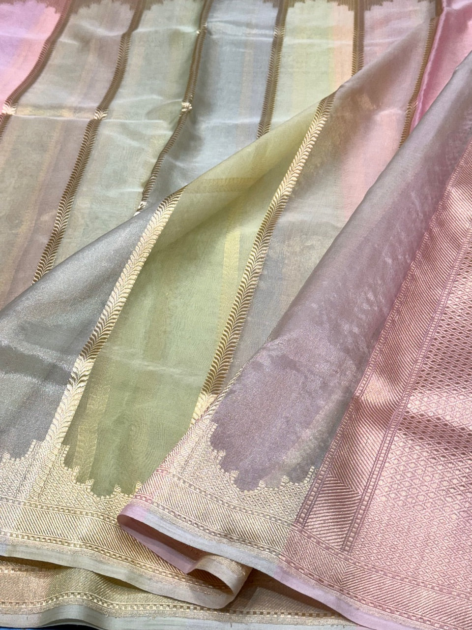 Baby Pink Multicolour Handwoven Organza Saree