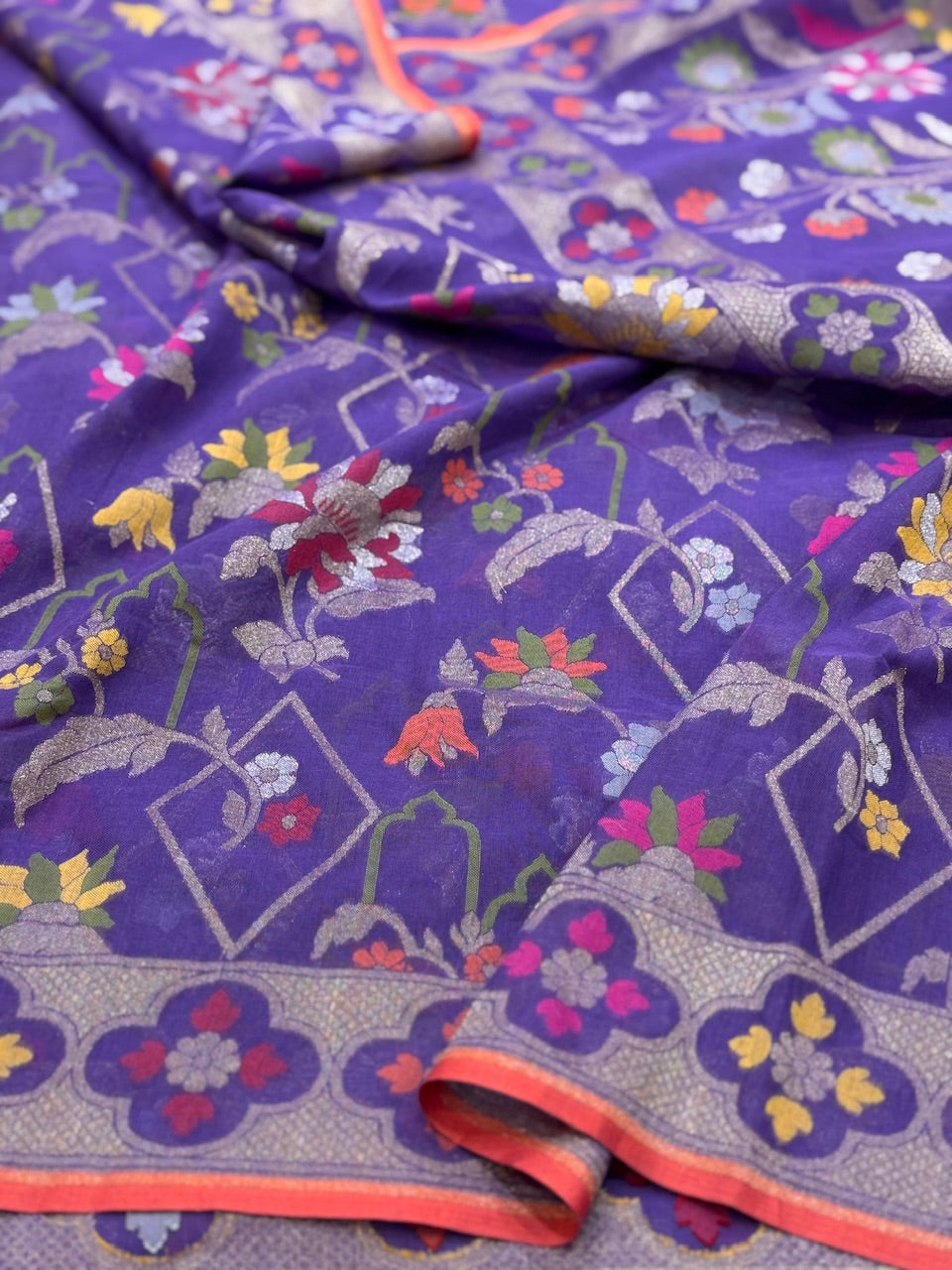 Purple Pure Muslin Cotton Jamdani Saree