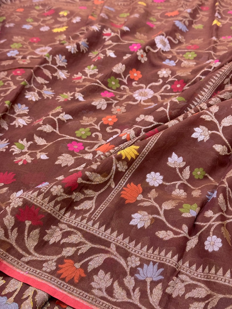 Brown Pure Muslin Cotton Jamdani Saree