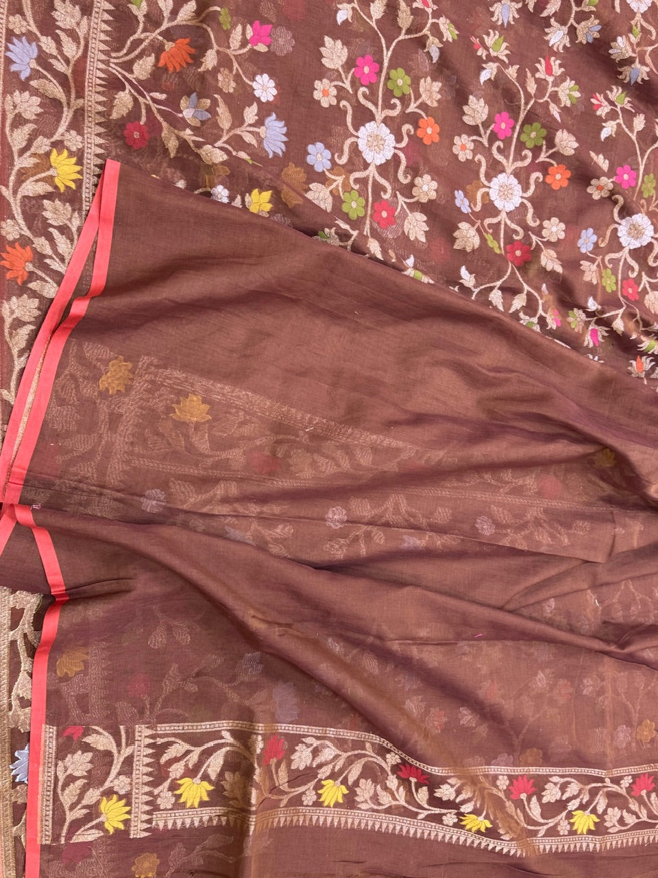 Brown Pure Muslin Cotton Jamdani Saree