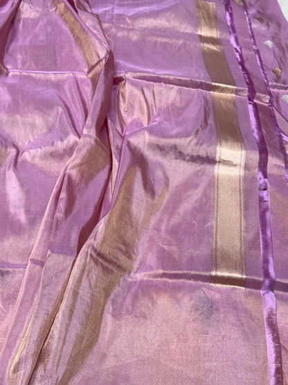 Pastel Pink Handwoven Pure Tissue Saree