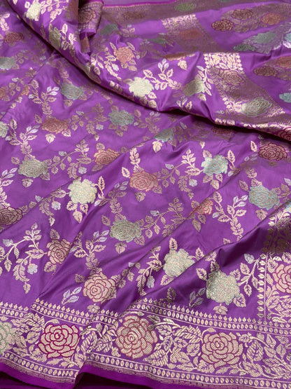 Handwoven Rose Banarasi Silk Saree