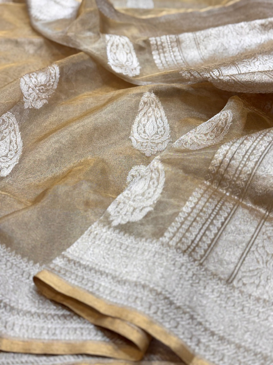 Champagne Handwoven Pure Tissue Saree