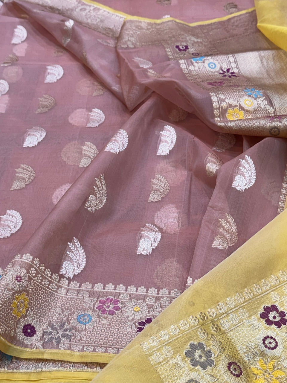 Peach Handwoven Organza Saree