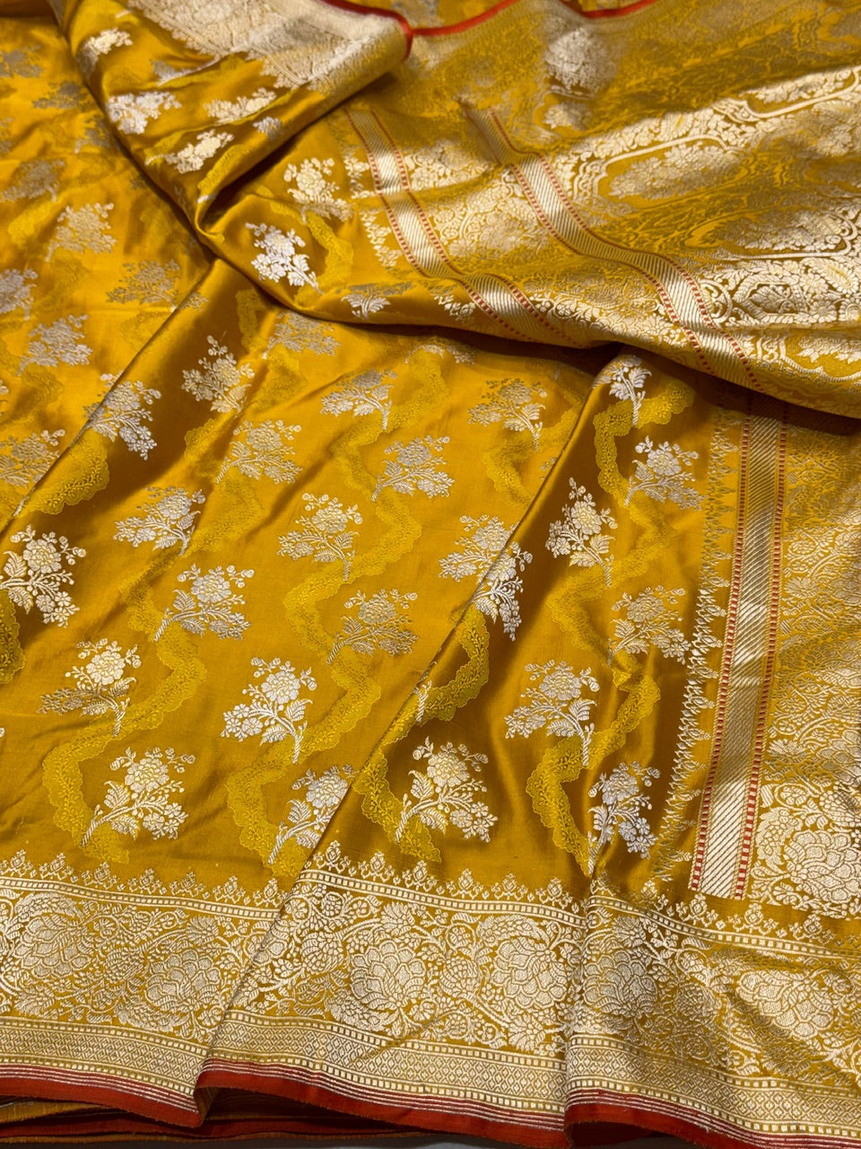 Yellow Handwoven Satin Silk Saree