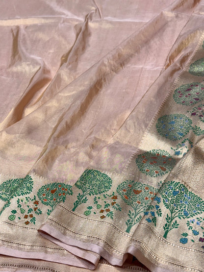 Rose Gold Handwoven Banarasi Pure Tissue Saree