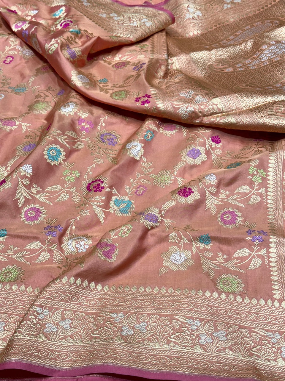 Peach Handwoven Pure Katan Saree