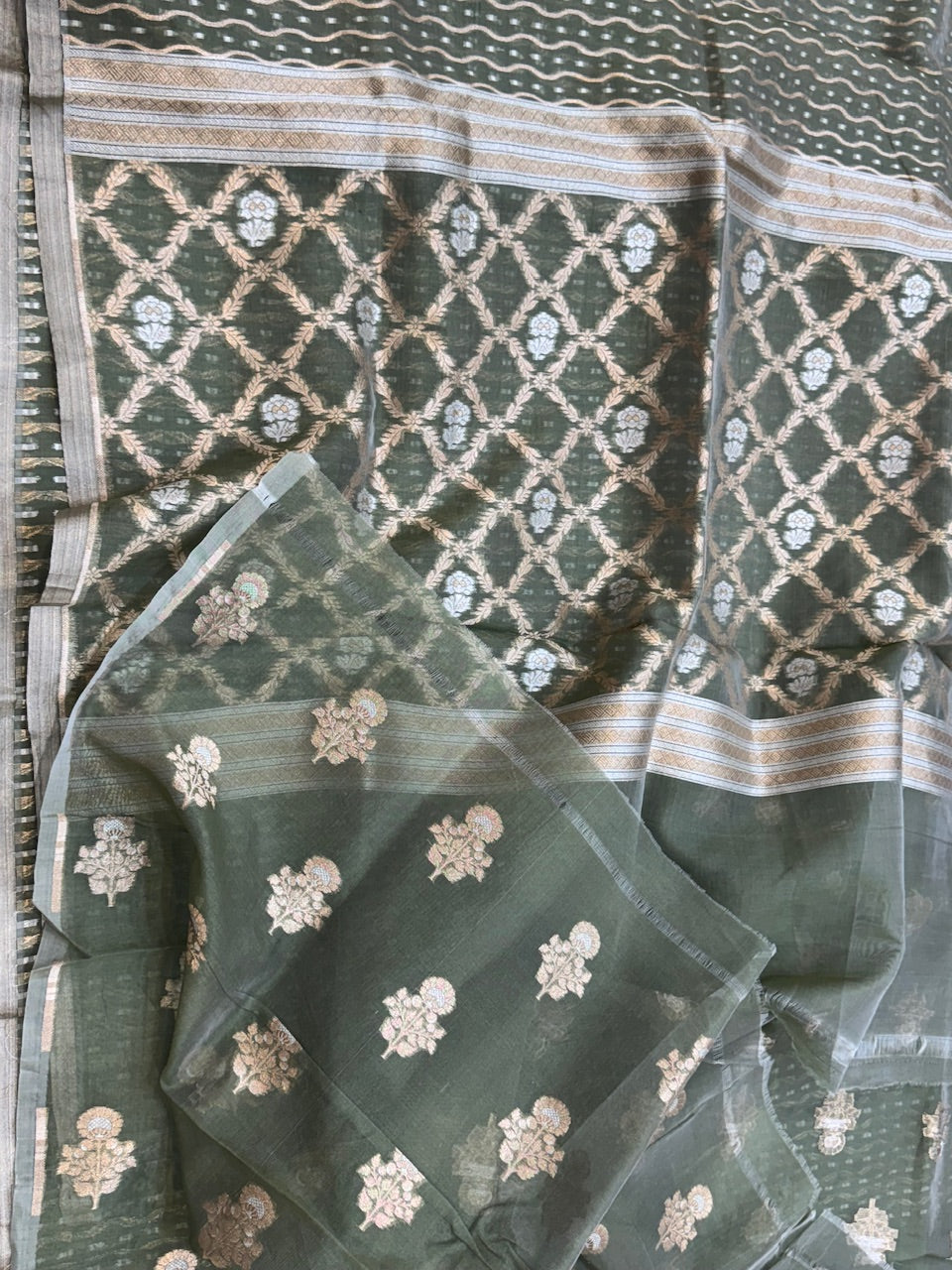 Kai Green Pure Kora Silk Saree