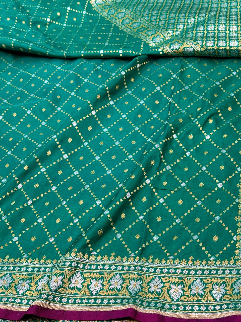 Rama Green Sona Rupa Pure Silk Saree