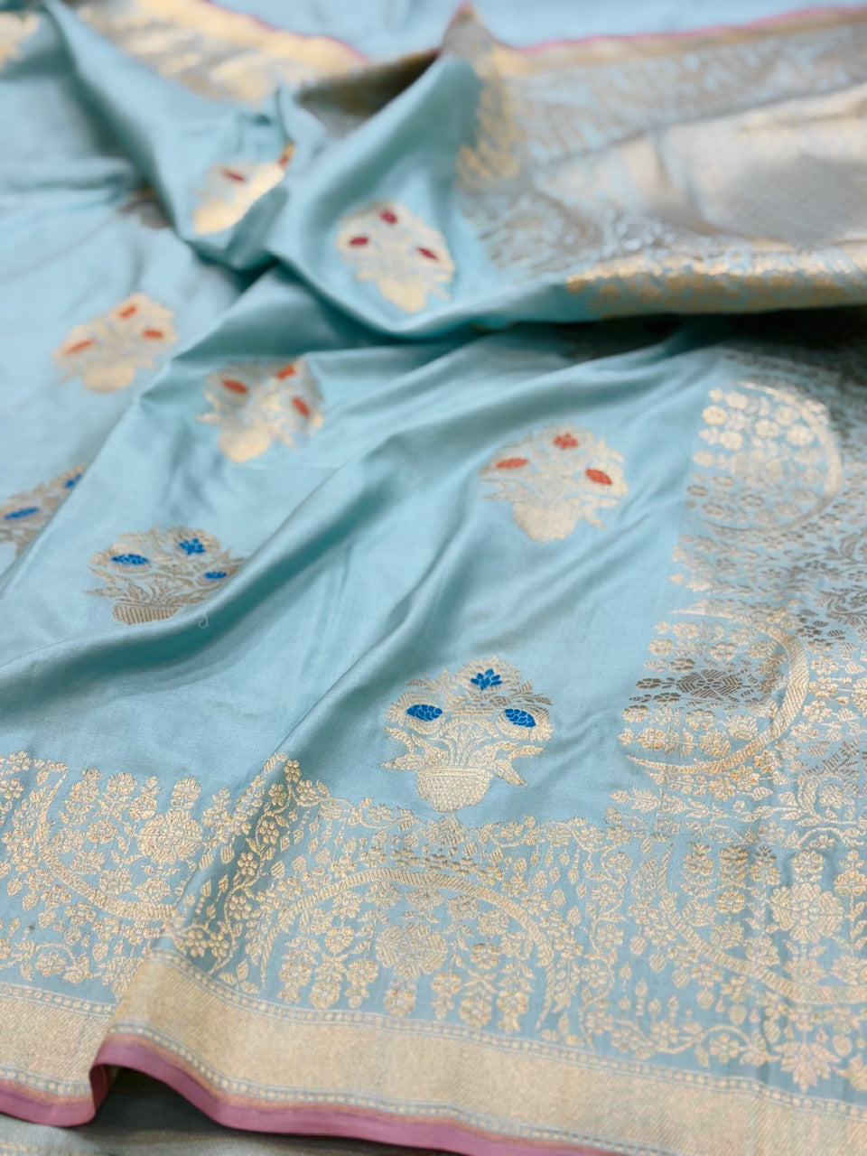 Sky Blue Handwoven Banarasi Silk Saree