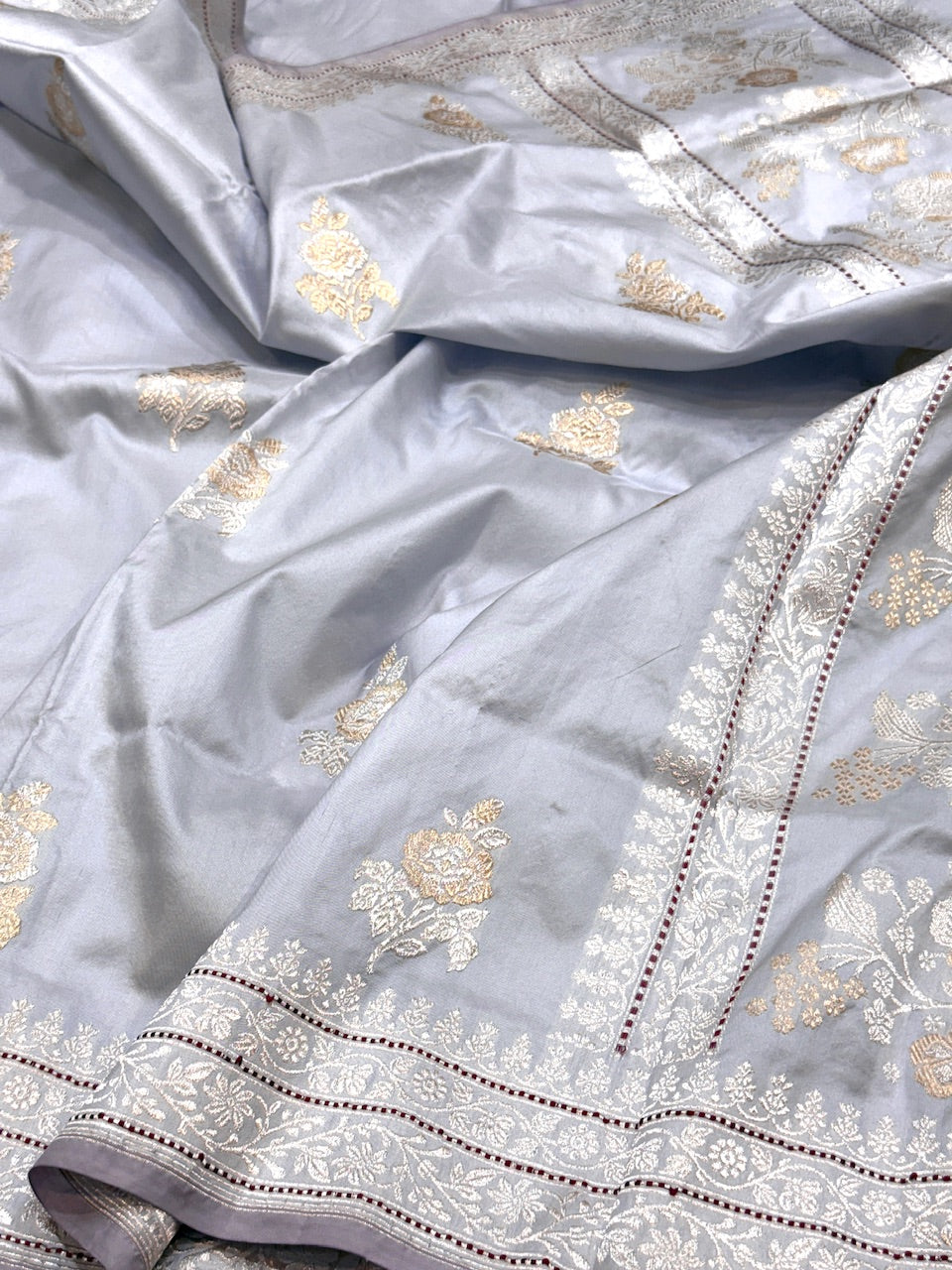 Cool Grey Handwoven Banarasi Silk Saree