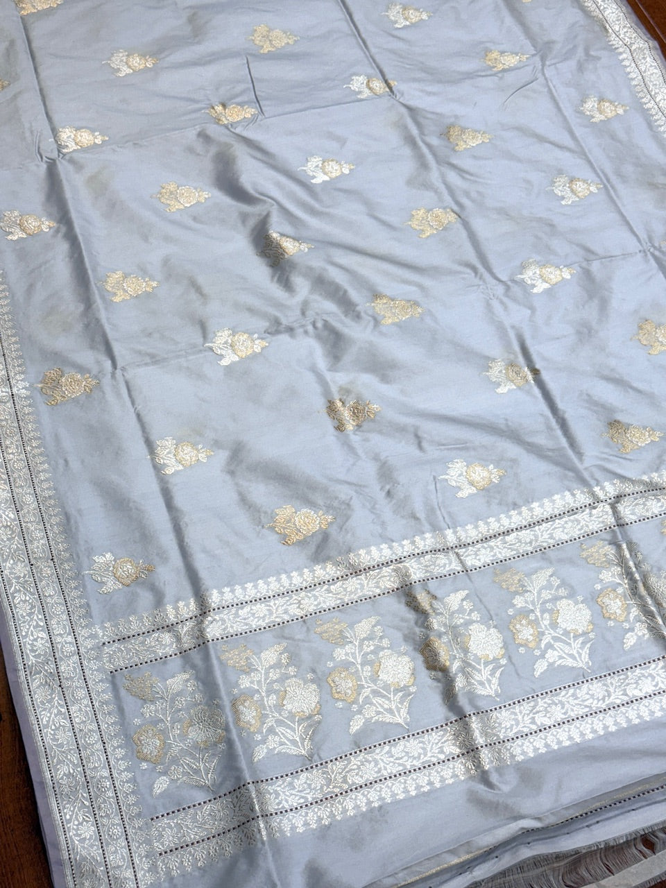 Cool Grey Handwoven Banarasi Silk Saree