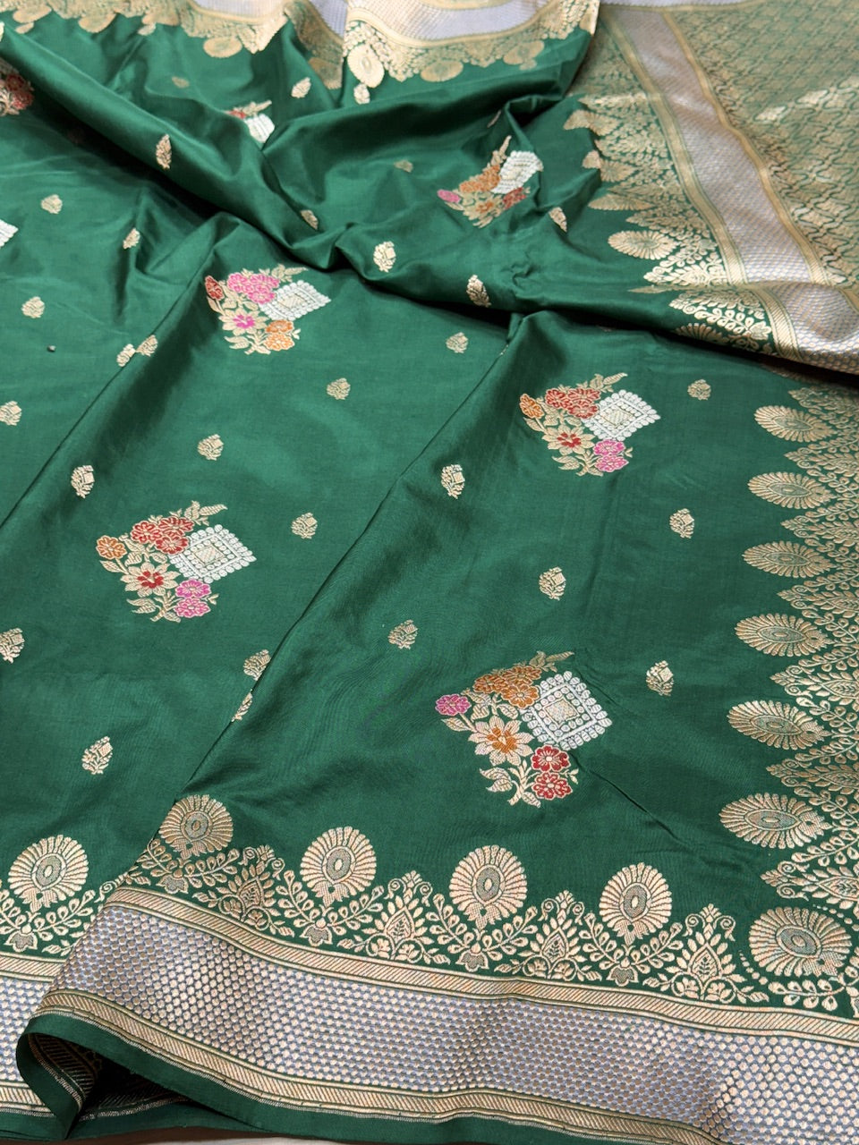 Bottle Green Handwoven Banarasi Pure Silk Saree