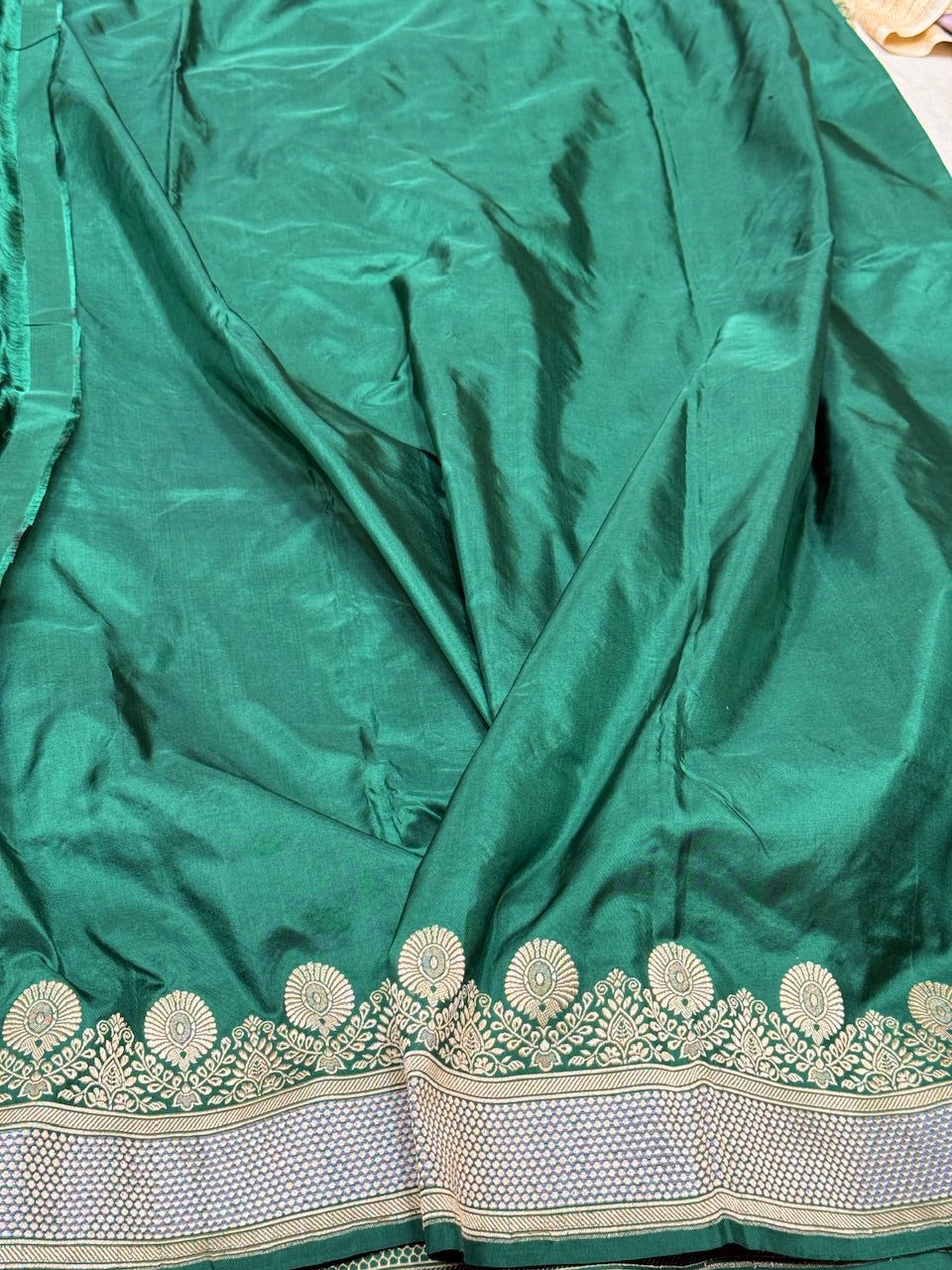 Bottle Green Handwoven Banarasi Pure Silk Saree