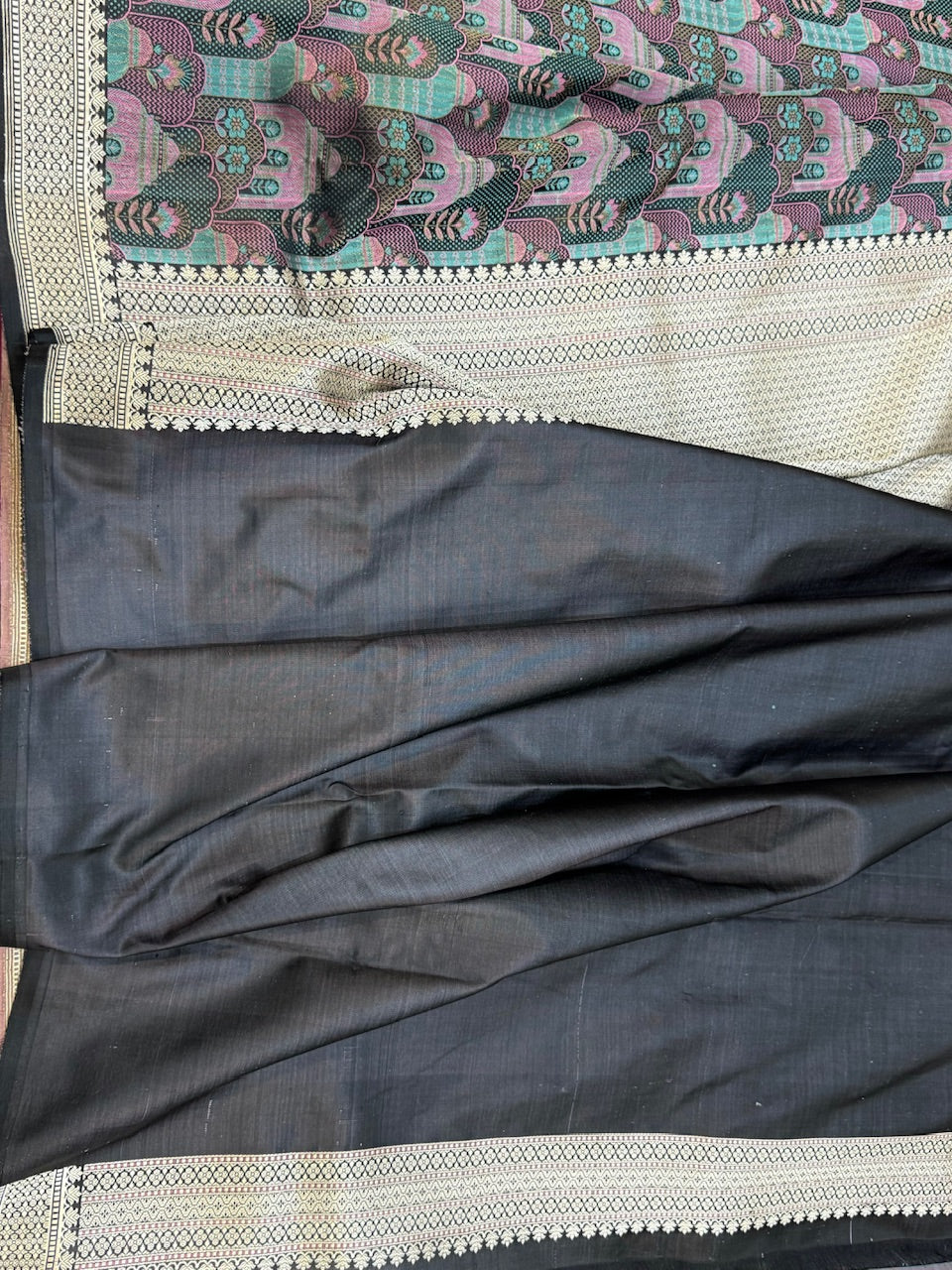 Black Handwoven Satin Silk Saree