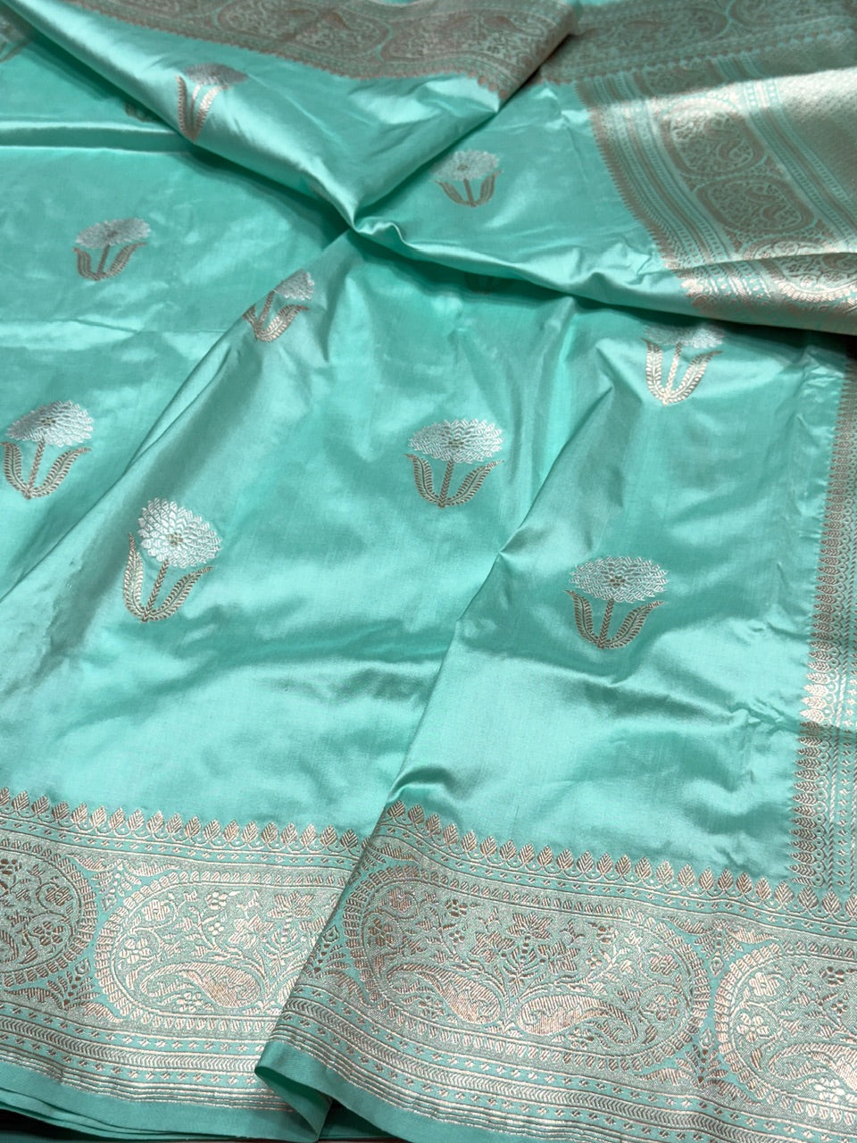Sea Blue Handwoven Pure Banarasi Silk Saree