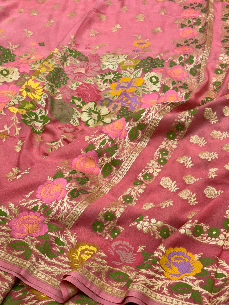 Peach Pure Chiffon Georgette Saree