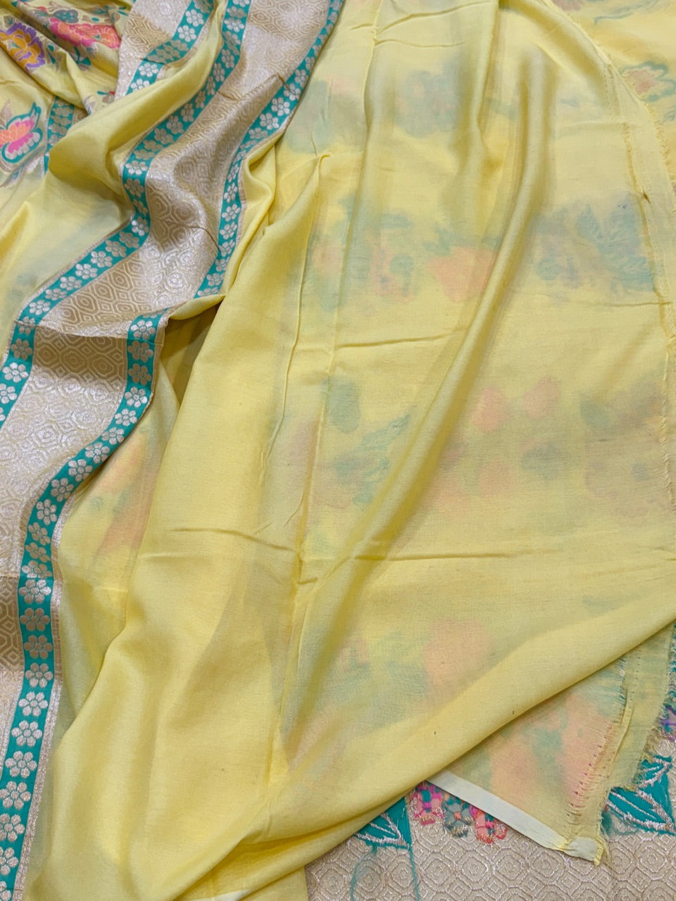 Lemon Yellow Pure Chiffon Georgette Saree