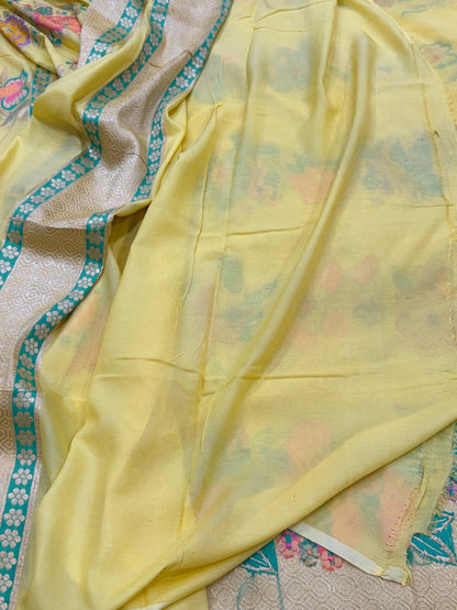 Lemon Yellow Pure Chiffon Georgette Saree