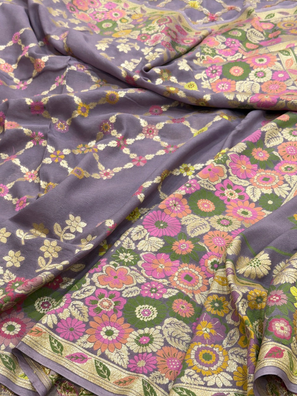 Mauve Pure Chiffon Georgette Saree